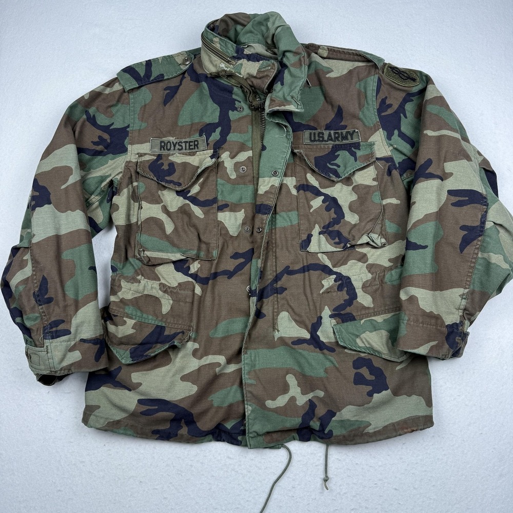 Vintage Alpha Industries Coat Mens Medium Short Green Woodland Camo M-65 Field